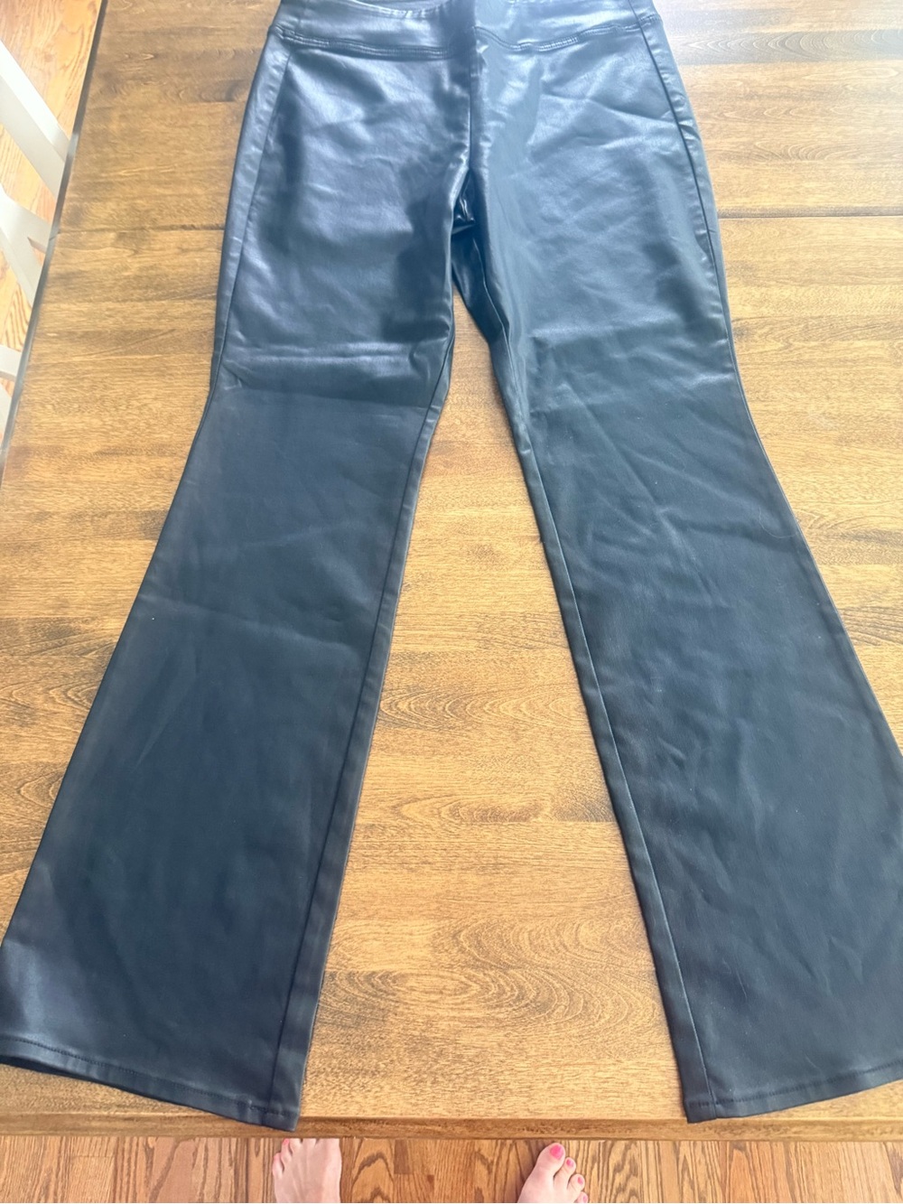 White House Black Market Black Faux Leather Flare Pants